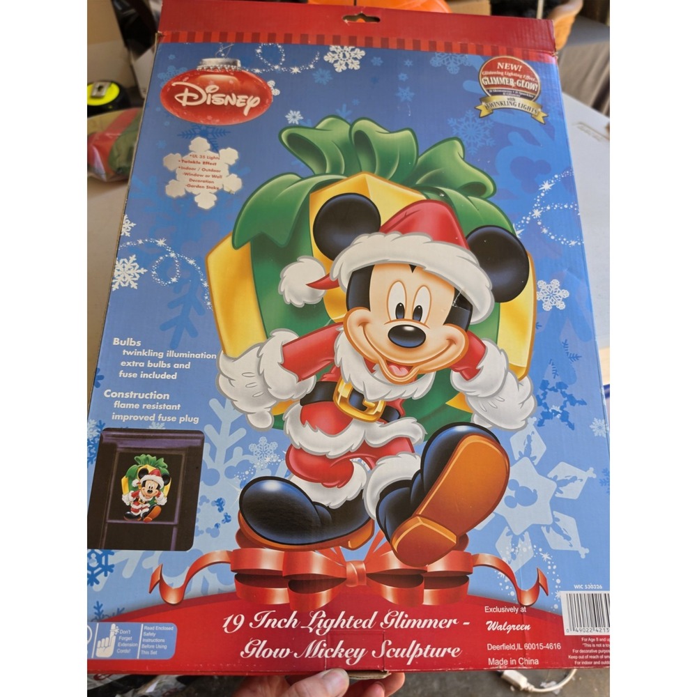 Vintage Disney Window Glimmer Glow Shimmering Light Mickey Mouse Santa 19"